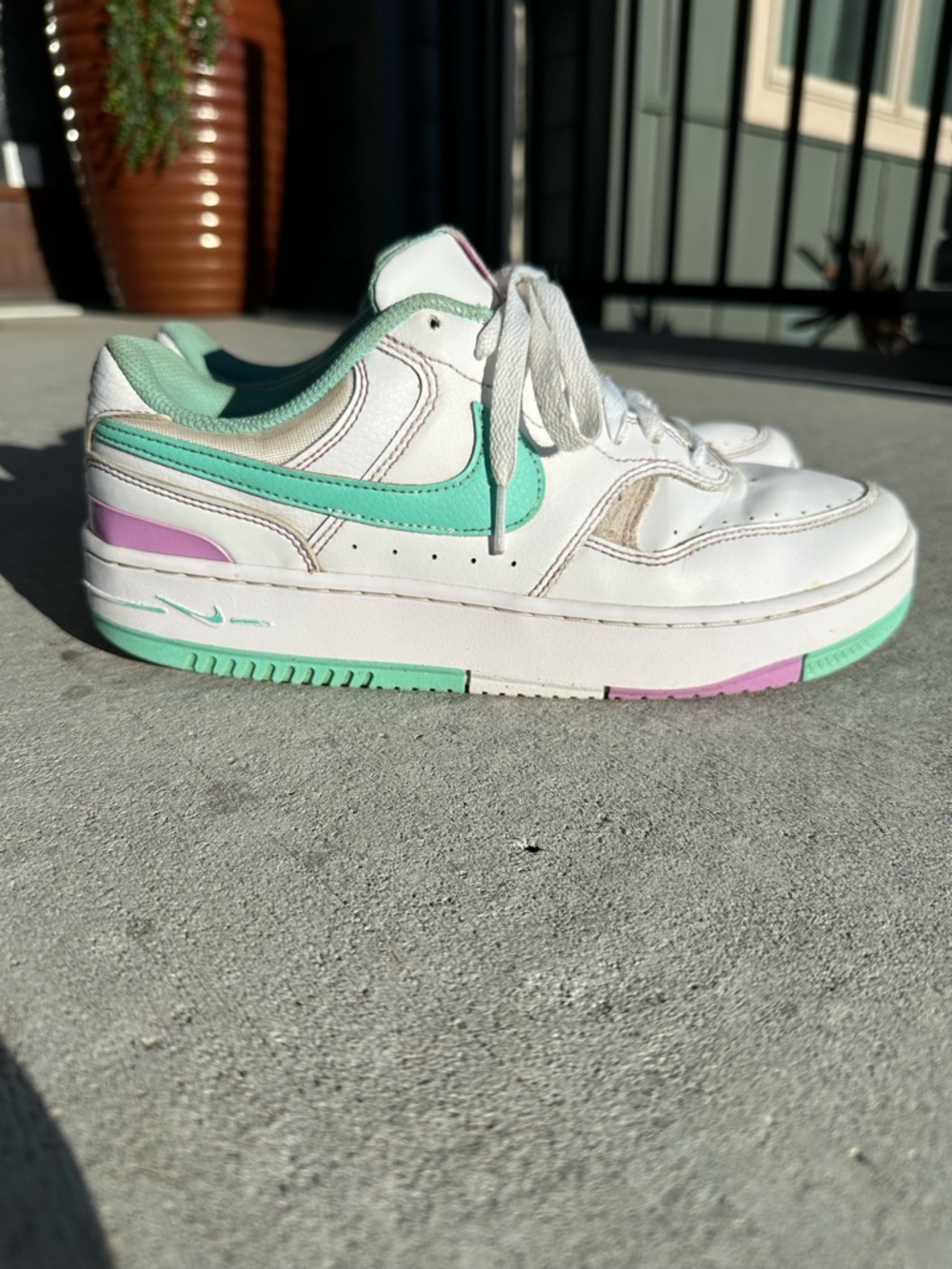 Nike Women’s White Sneakers with Mint Green & Lilac Accents